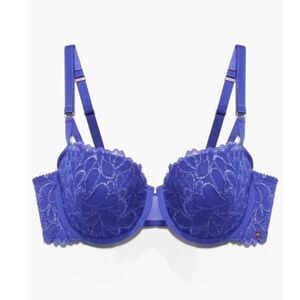 Savage X Fenty Savage Not Sorry Lightly Lined Lace Balconette Bra Blue Size 32D